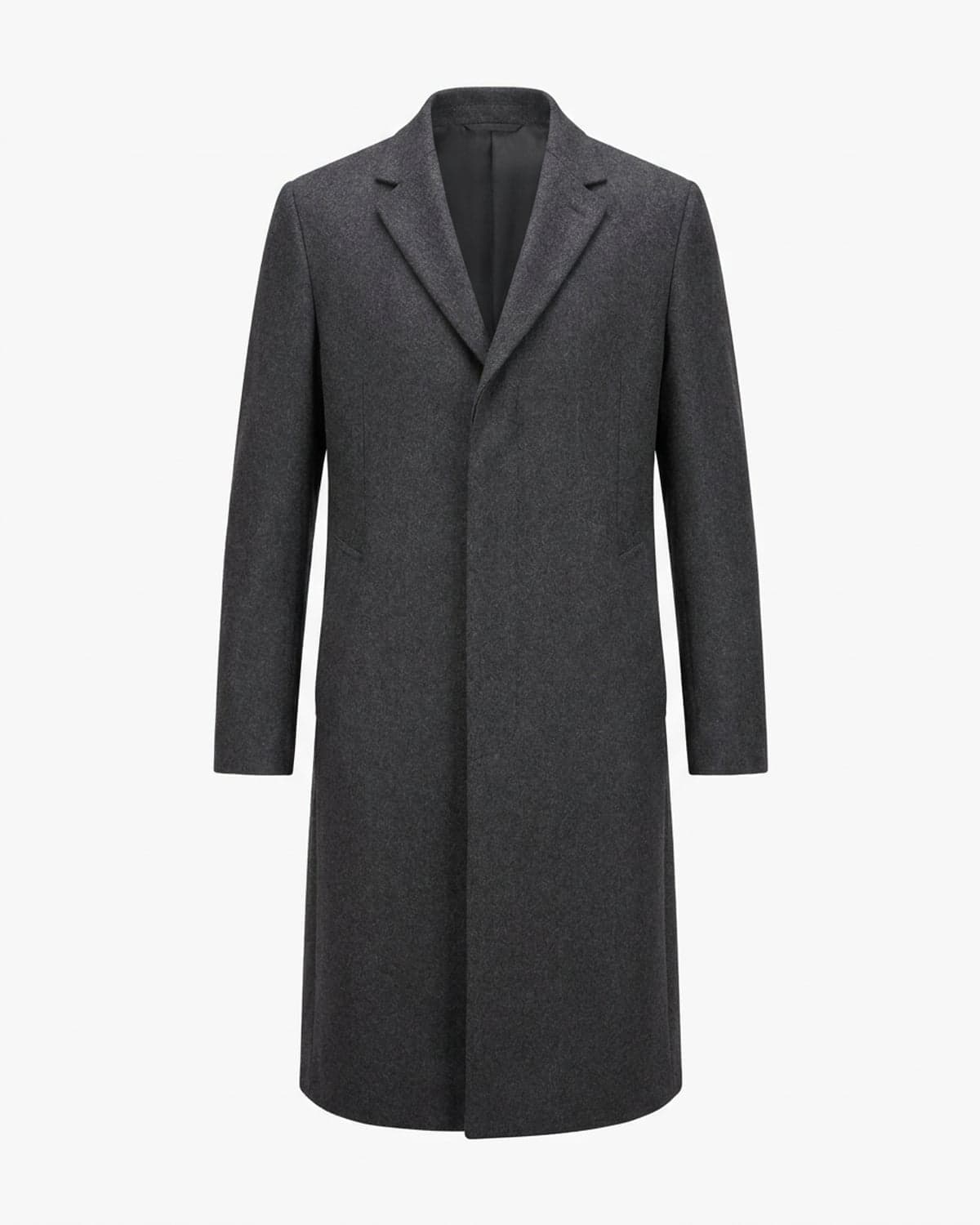 Charcoal wool overcoat — clean product shot on a white studio backdrop